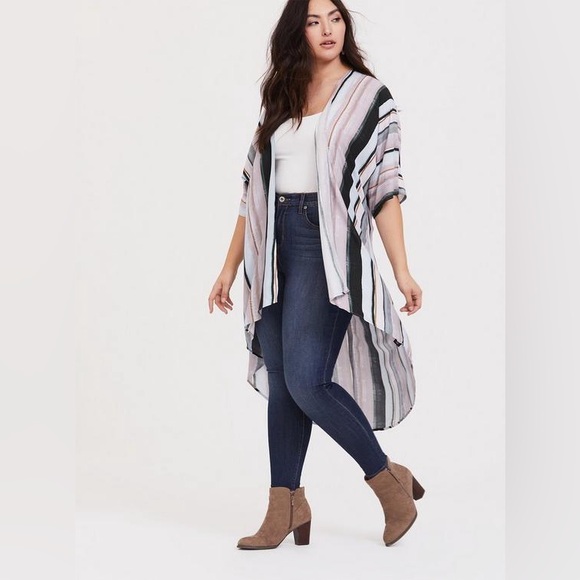 Torrid Multi Stripe Challis Hi-Lo Kimono Cardigan - size 1/2 - Picture 6 of 9